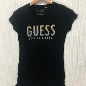 Guess Los Angeles Womens T-Shirt Black Gold Silver‎ Rhinestone Small S